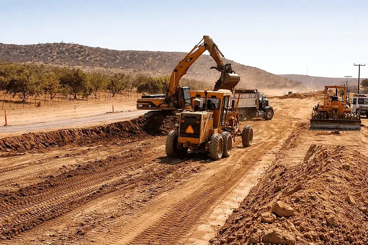 Maquinaria pesada moviendo tierra en terracerías